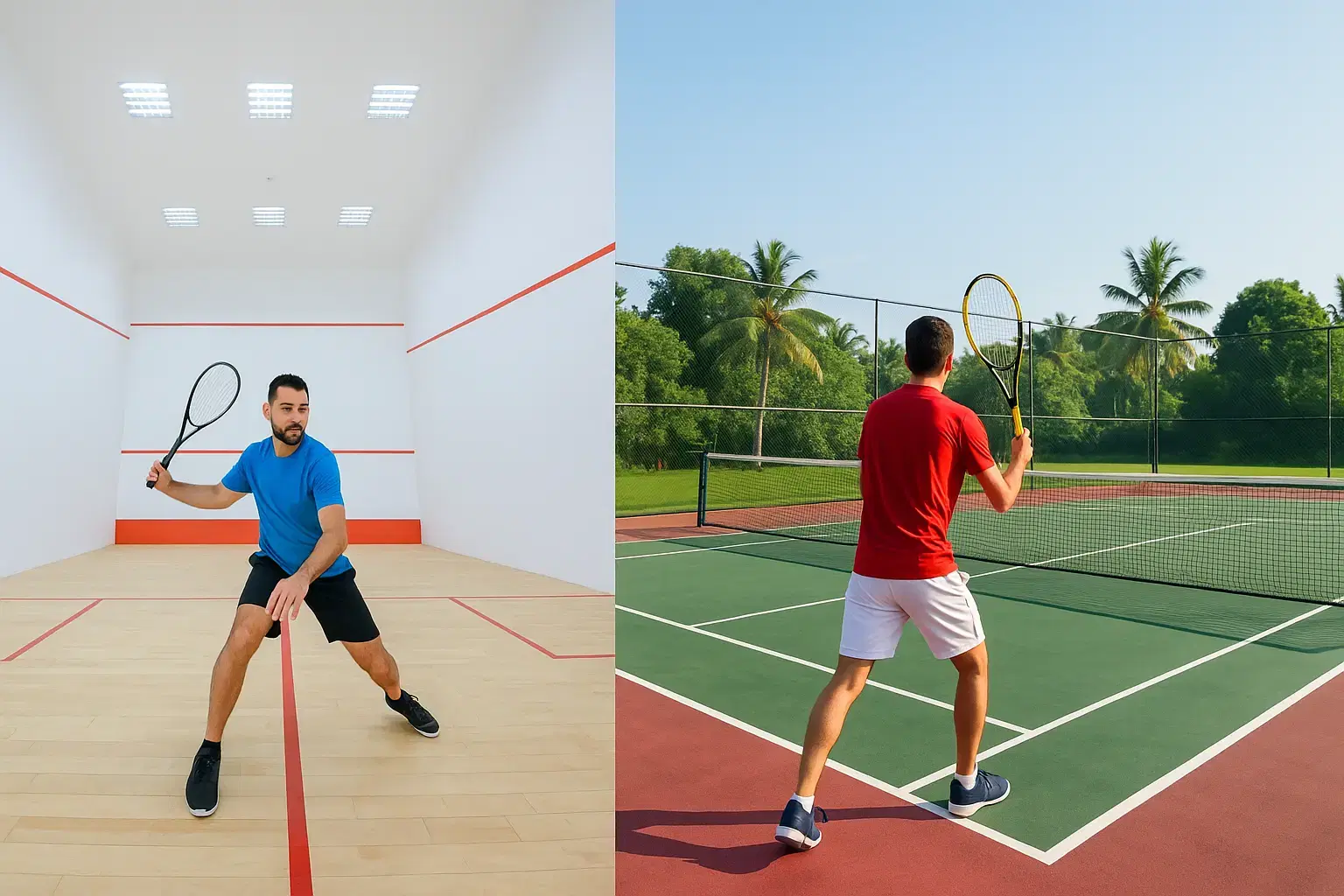 Squash and tennis courts within the premises